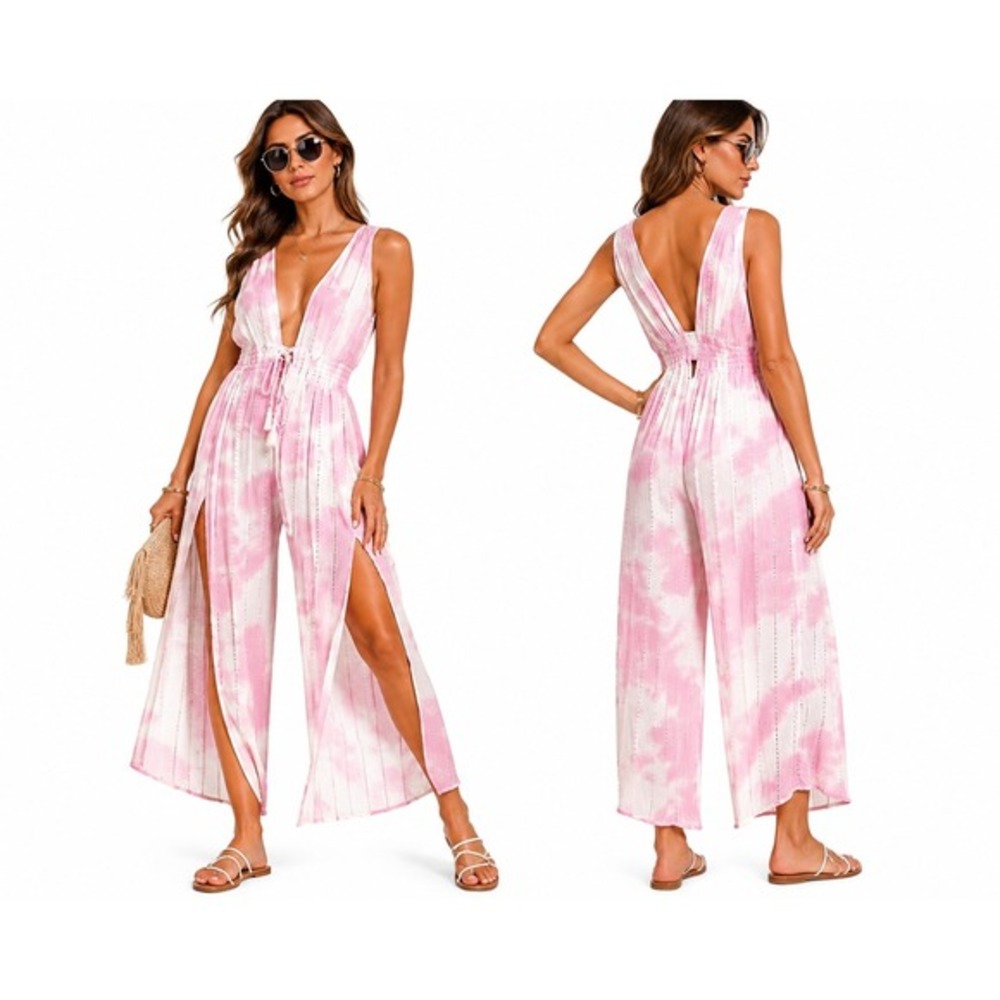 Women's‎ Raviya Tie-Dye Front Slit Cover-Up Jumpsuit Pink M New With Tags